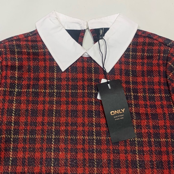 ONLY Jester Red Plaid Checked Shift Dress w. Shirt Collar NWT - Size XS - Picture 10 of 16